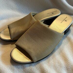 Bandolino Evelia Gold Metallic Stretch Slip-On Slides, Size 8